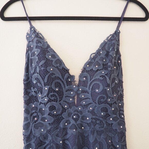 JJ’s House Yevgenia Lace Maxi Prom Leg Slit Dress 268672 Smokey sz 0 - Picture 6 of 9